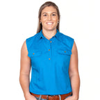 Just Country Womens Kerry Sleeveless Half Button Work Shirt (50503) Blue Jewel XS/8