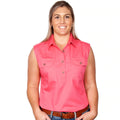 Just Country Womens Kerry Sleeveless Half Button Work Shirt (50503) Hot Pink XL/16
