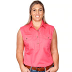 Just Country Womens Kerry Sleeveless Half Button Work Shirt (50503) Hot Pink XL/16