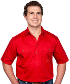 Just Country Mens Adam S/S Half Button Work Shirt (10104) Chilli L