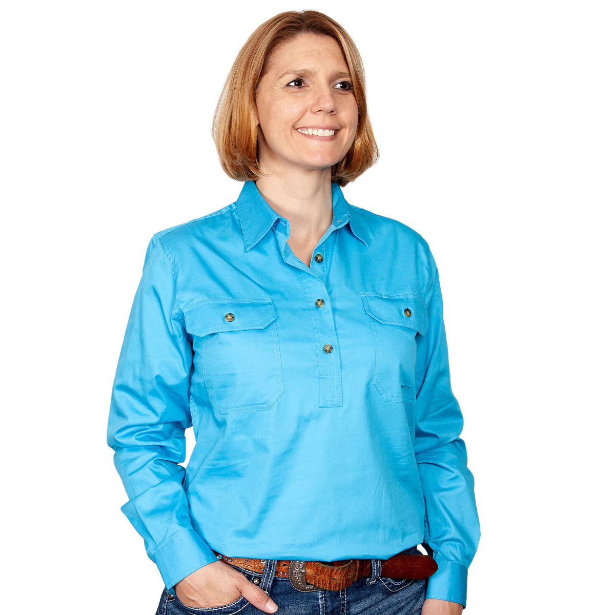 Just Country Womens Jahna Half Button Work Shirt (50505) Sky L/14