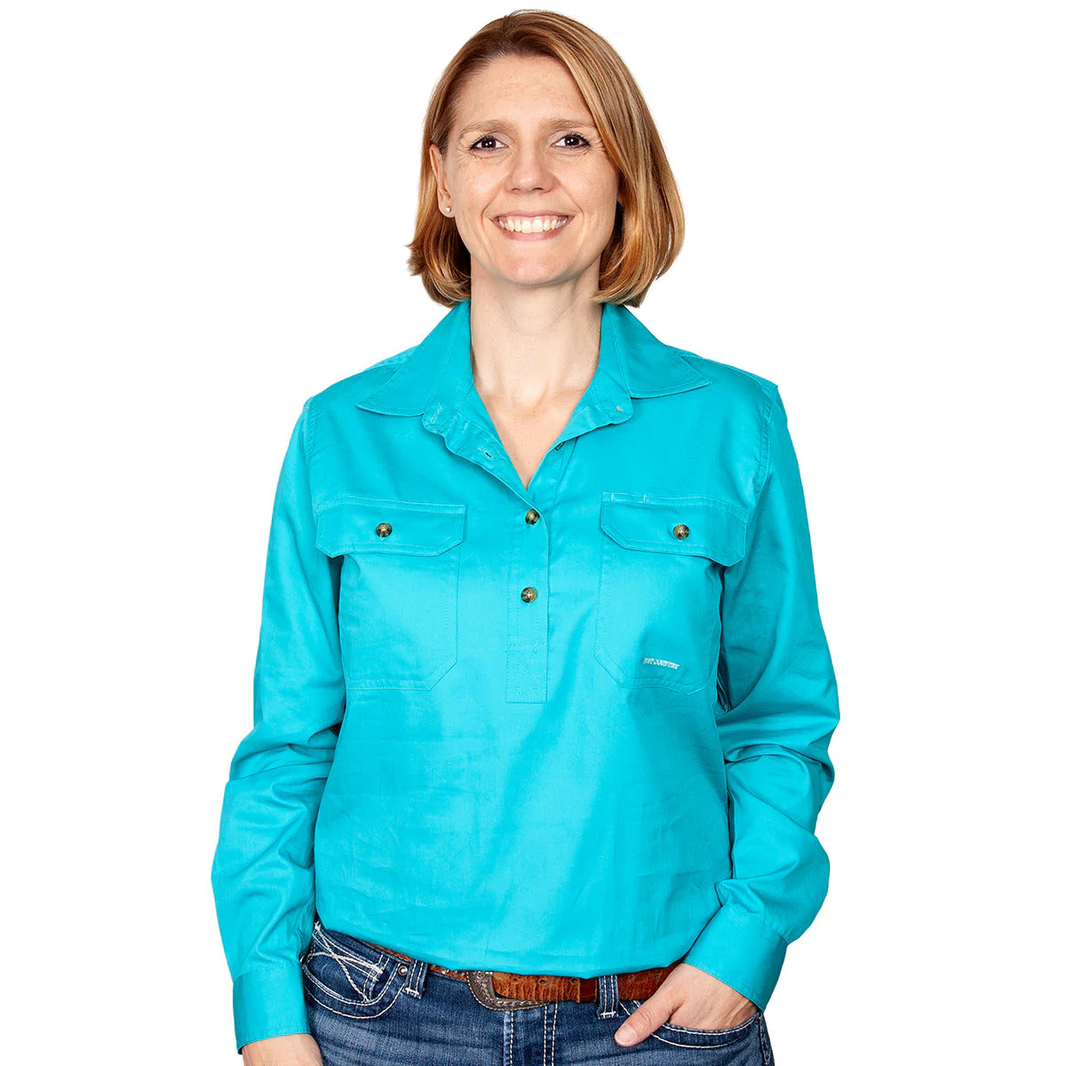 Just Country Womens Jahna Half Button Work Shirt (50505) Turquoise XL/16
