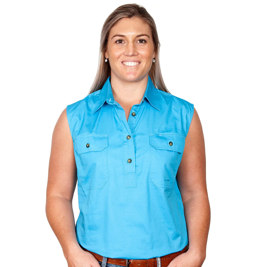 Just Country Womens Kerry Sleeveless Half Button Work Shirt (50503) Sky XS/8