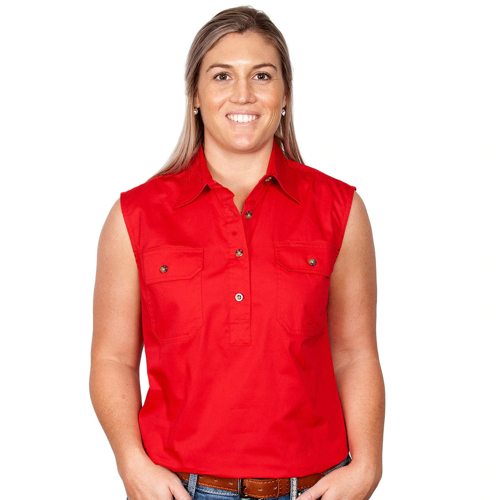 Just Country Womens Kerry Sleeveless Half Button Work Shirt (50503) Chilli M/12
