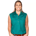 Just Country Womens Kerry Sleeveless Half Button Work Shirt (50503) Dark Green L/14