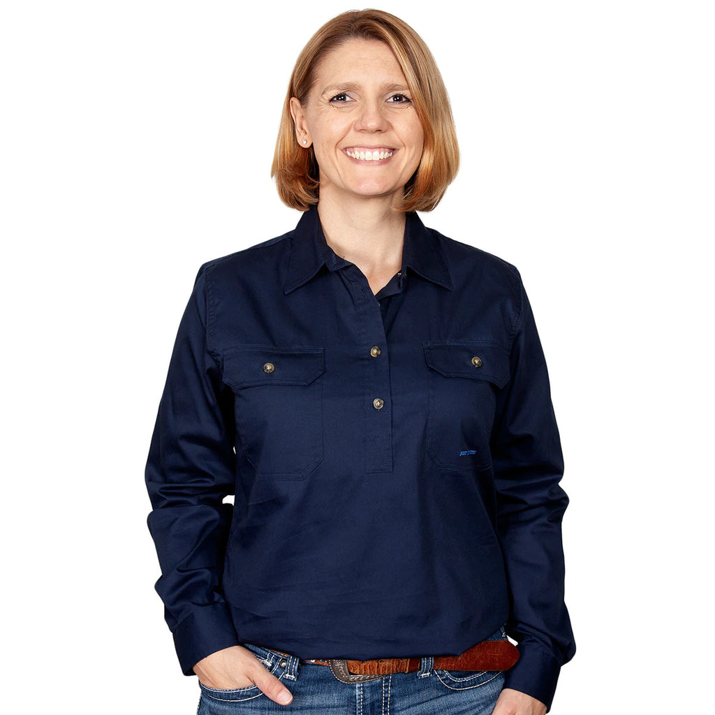 Just Country Womens Jahna Half Button Work Shirt (50505) Navy S/10