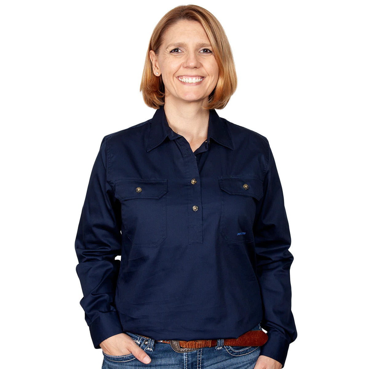 Just Country Womens Jahna Half Button Work Shirt (50505) Navy M/12