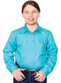 Just Country Girls Kenzie Half Button Work Shirt (60606) Turquoise XL/14-16