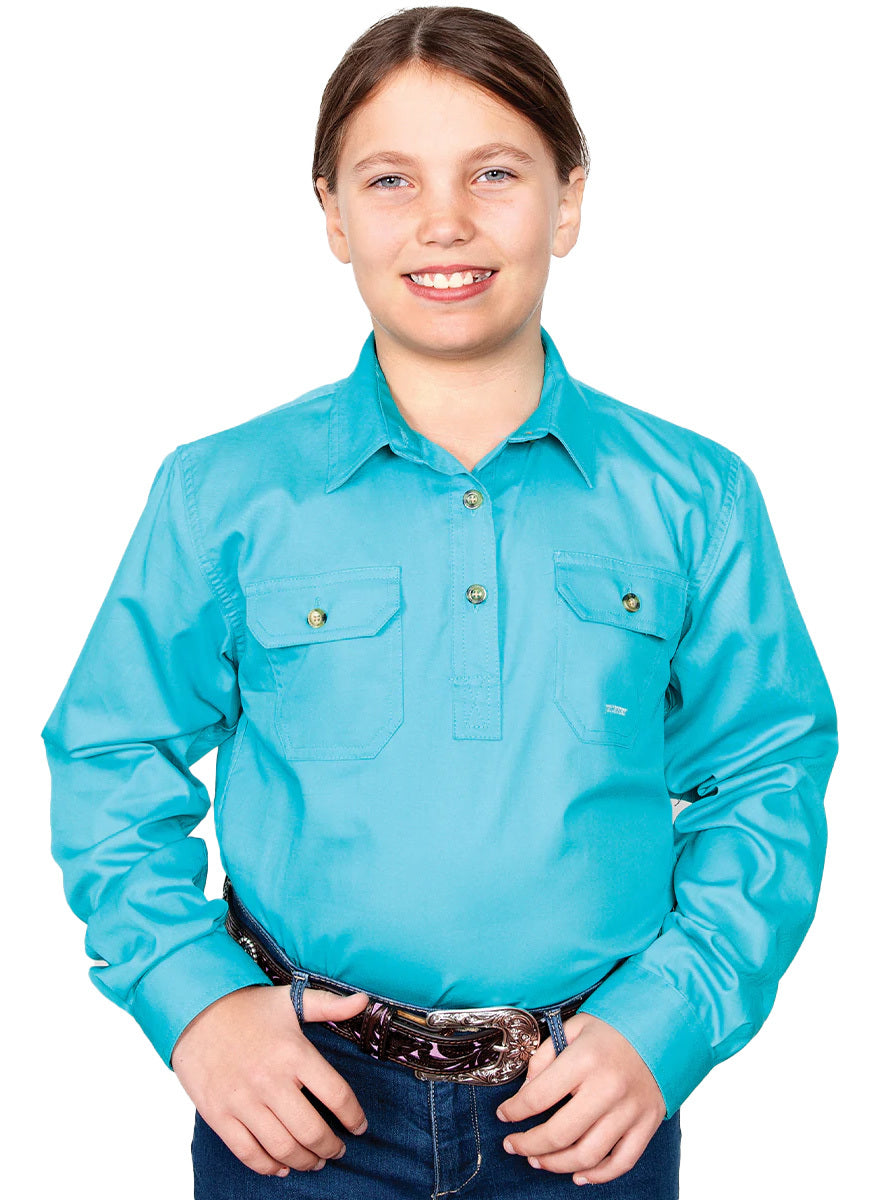 Just Country Girls Kenzie Half Button Work Shirt (60606) Turquoise XL/14-16