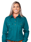 Just Country Womens Jahna Half Button Work Shirt (50505) Forest Green XS/8