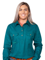 Just Country Womens Jahna Half Button Work Shirt (50505) Forest Green XS/8