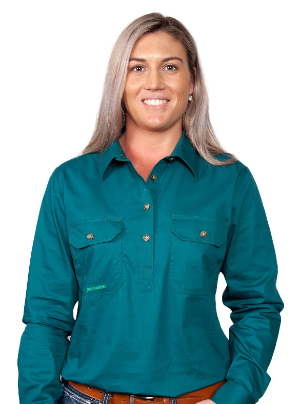 Just Country Womens Jahna Half Button Work Shirt (50505) Forest Green L/14