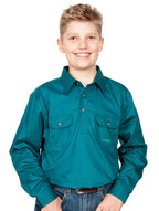 Just Country Boys Lachlan Half Button Work Shirt (30303) Forest Green XS