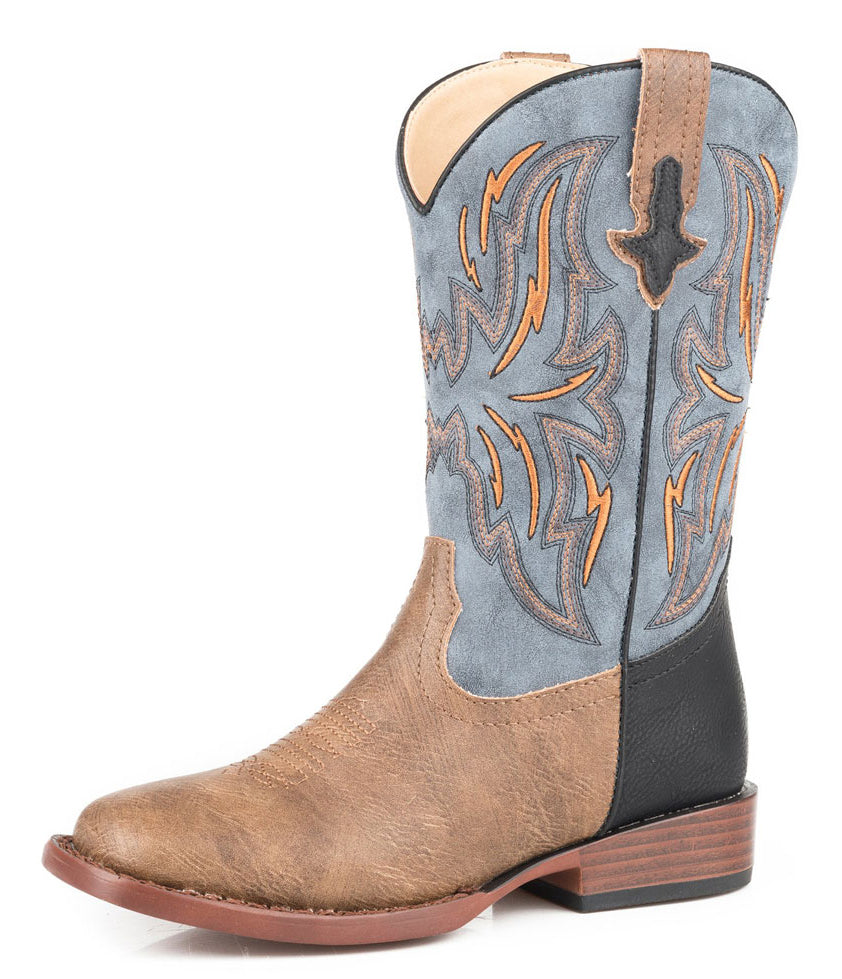 Roper Childrens Big Kids Dalton Western Boots (19900805) Tan/Blue 4