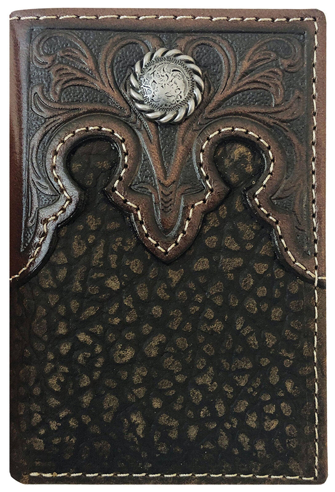 Roper Mens Tri-Fold Wallet (8142100) Tooled Yoke Brown