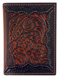 Roper Tri Fold Tooled Leather Wallet (8153100) Dark Brown