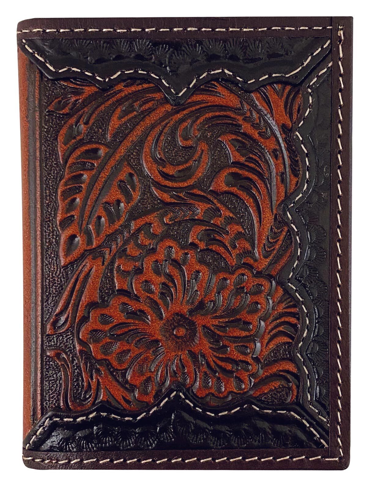 Roper Tri Fold Tooled Leather Wallet (8153100) Dark Brown