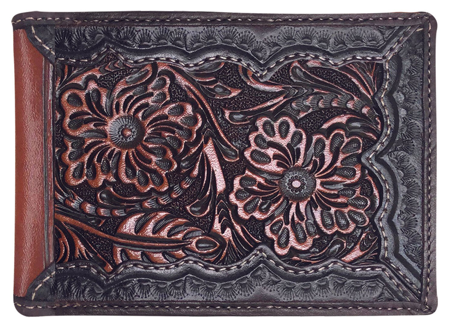 Roper Bi Fold Tooled Leather Wallet (8154100) Dark Brown