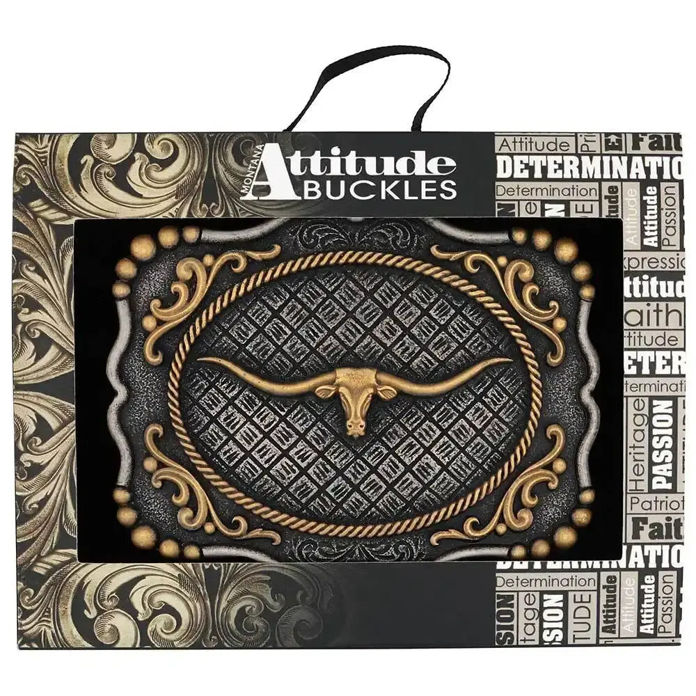 Montana Silversmiths Framed Longhorn Attitude Buckle (A1003P)