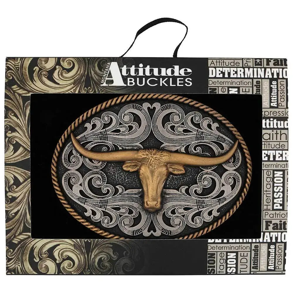 Montana Silversmiths Two-Tone Longhorn Attitude Buckle (A1015P)