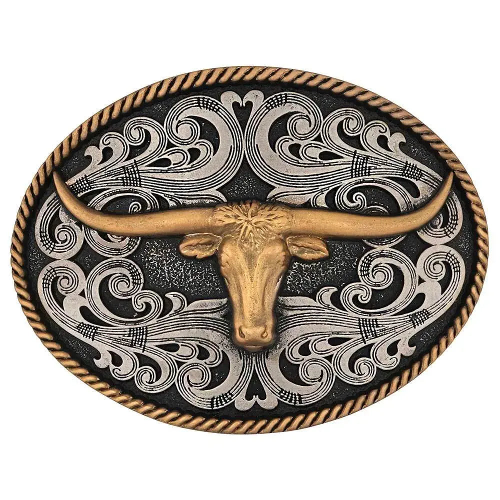 Montana Silversmiths Two-Tone Longhorn Attitude Buckle (A1015P)