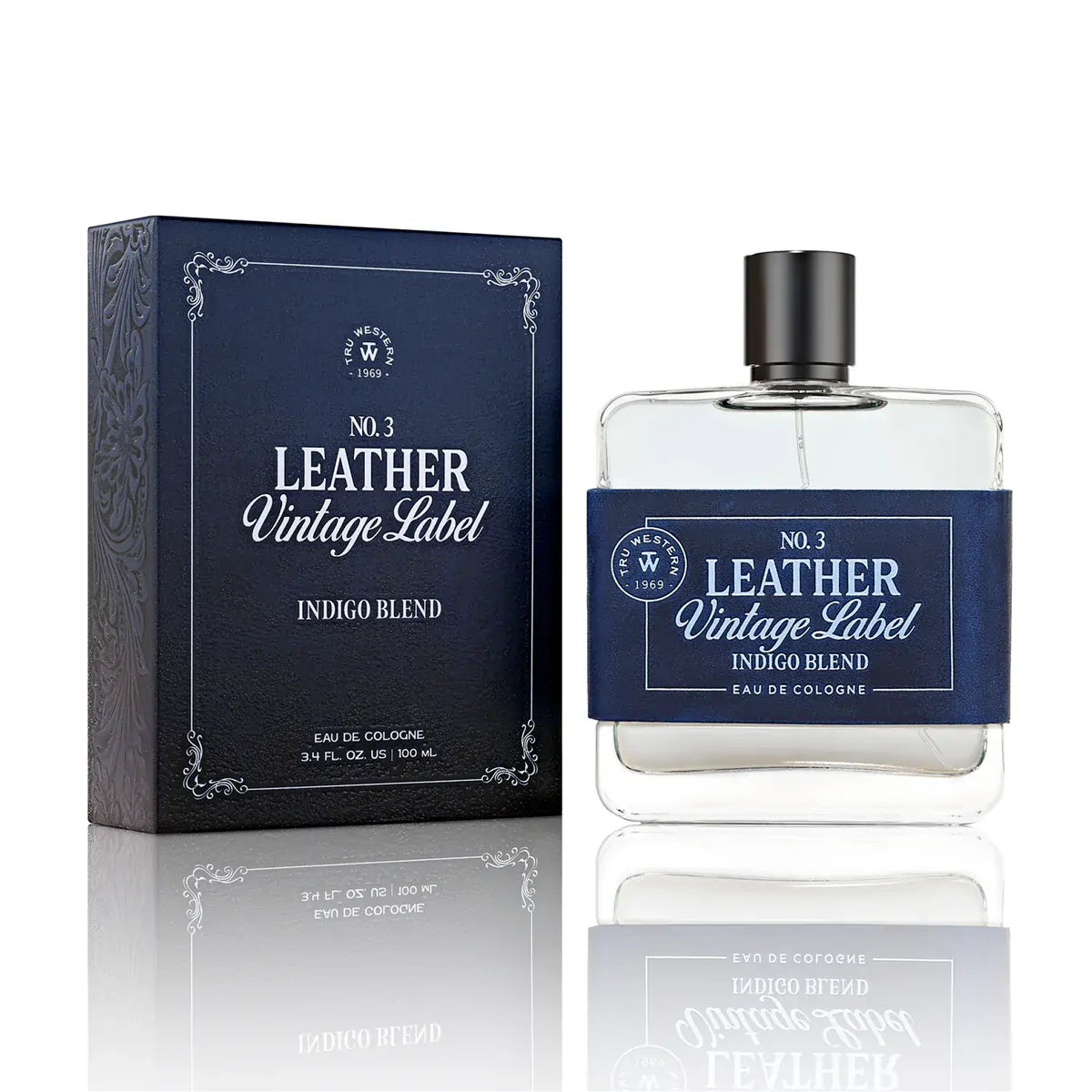 Tru Western Mens Leather Vintage Label #3 Indigo Blend Eau De Cologne 100mL (98087)