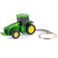 A replica John Deere 8R 410 Tractor (45746) with a short Keychain and a split ring on a white background.