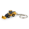 A John Deere Wheel Loader replica on a keychain (85018) with a split ring on a white background.