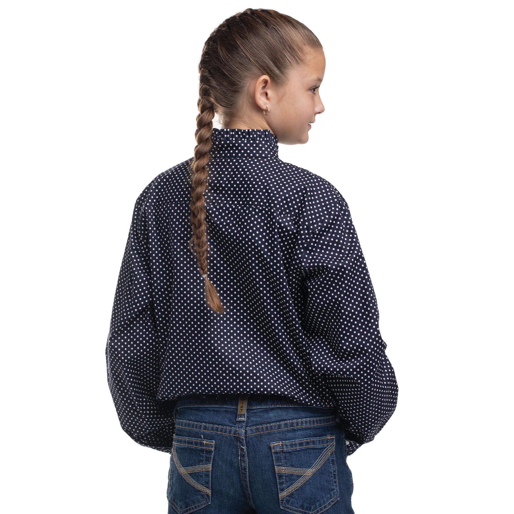 Just Country Girls Gracie Frills Full Button L/S Print Shirt (GWLS2659) Navy & White Mini Spots