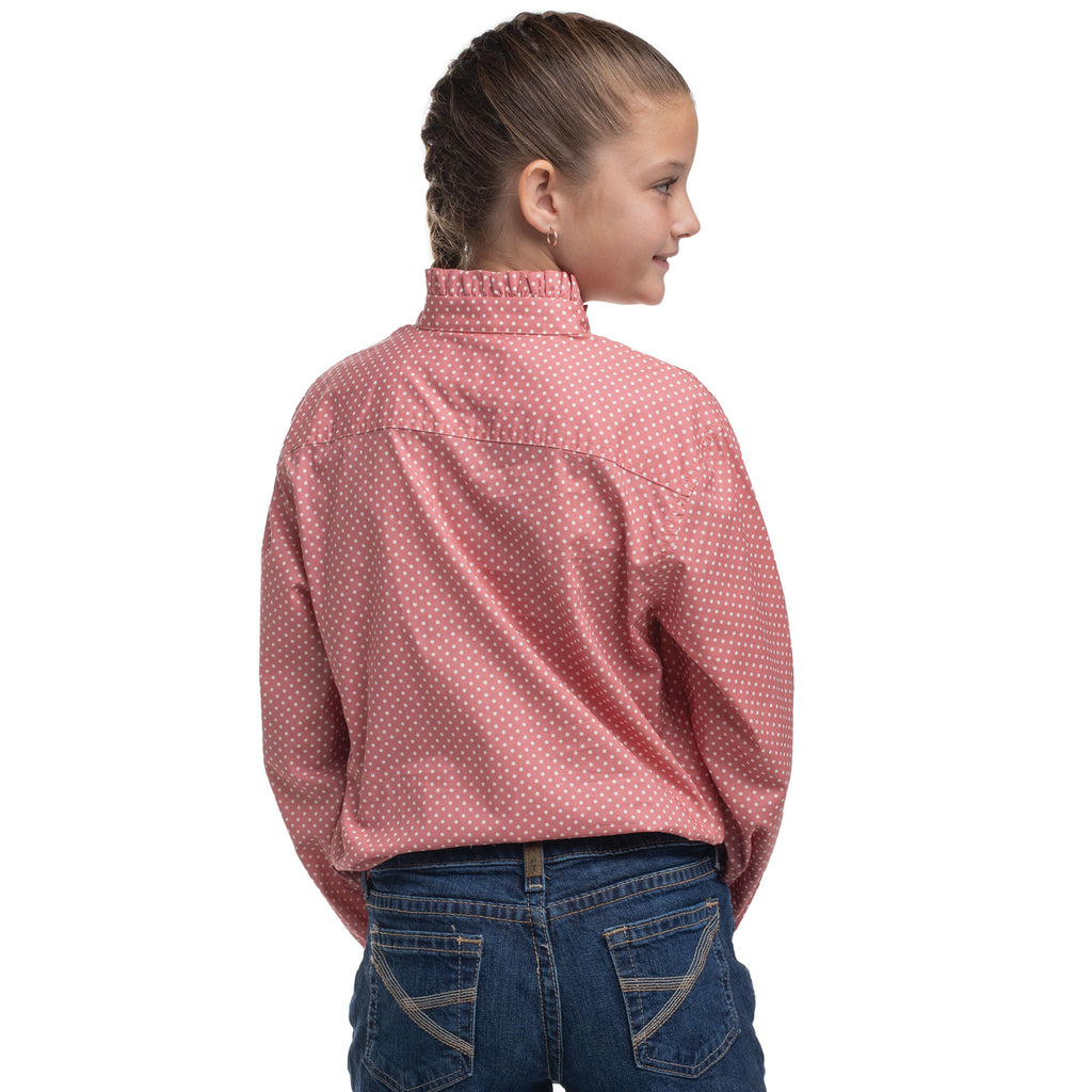 Just Country Girls Gracie Frills Full Button L/S Print Shirt (GWLS2660) Rosewater & White Mini Spots