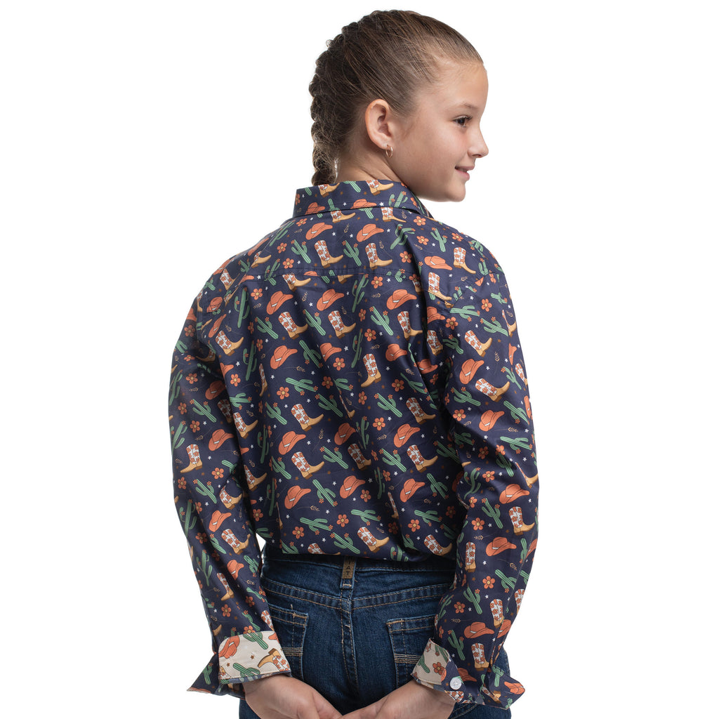 Just Country Girls Harper Half Button L/S Print Shirt (GWLS2658) Navy Western Boots