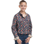 Just Country Girls Harper Half Button L/S Print Shirt (GWLS2658) Navy Western Boots