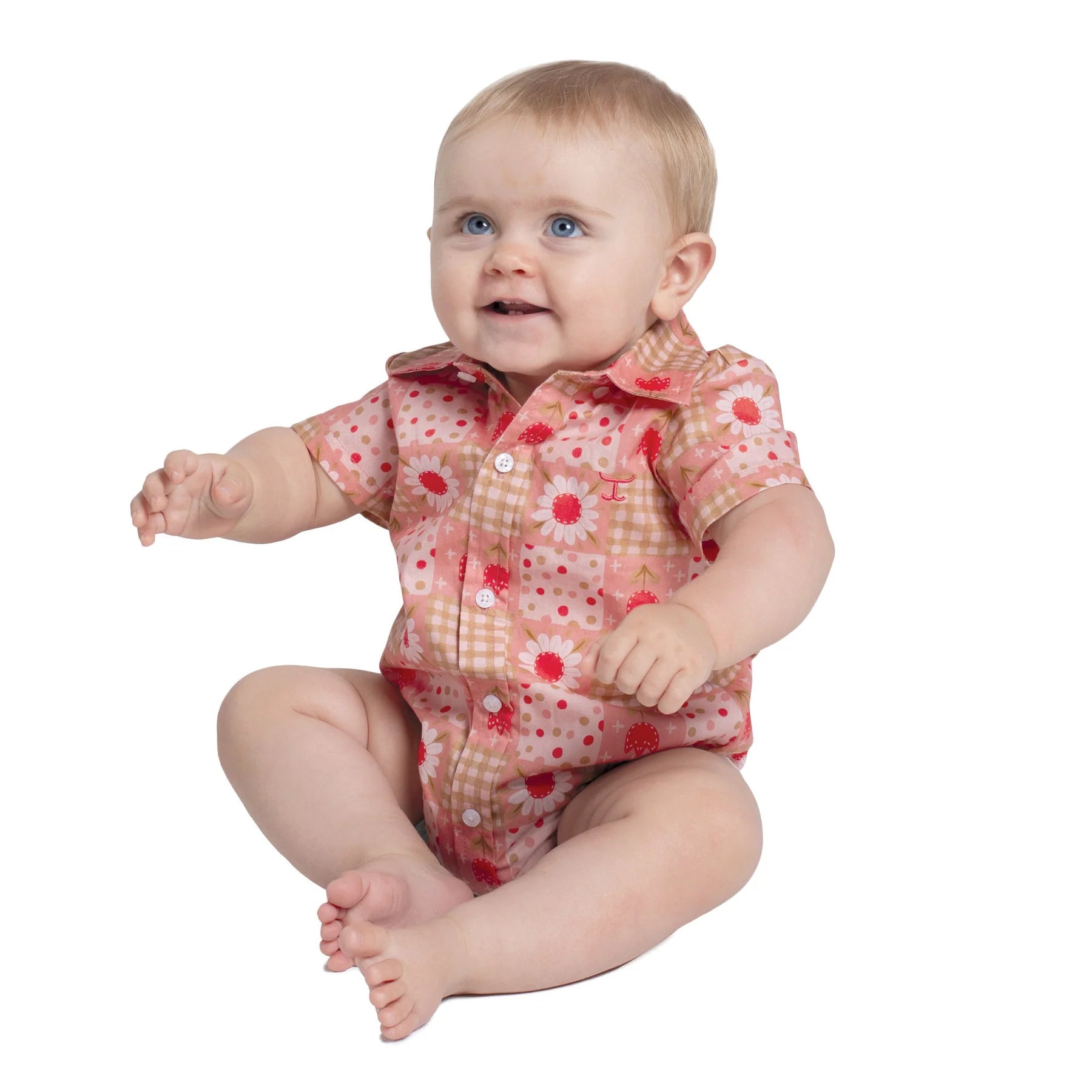 Just Country Infants Frankie Full Button S/S Full Button Jumpsuit (IWSS2624) Peach Daisies