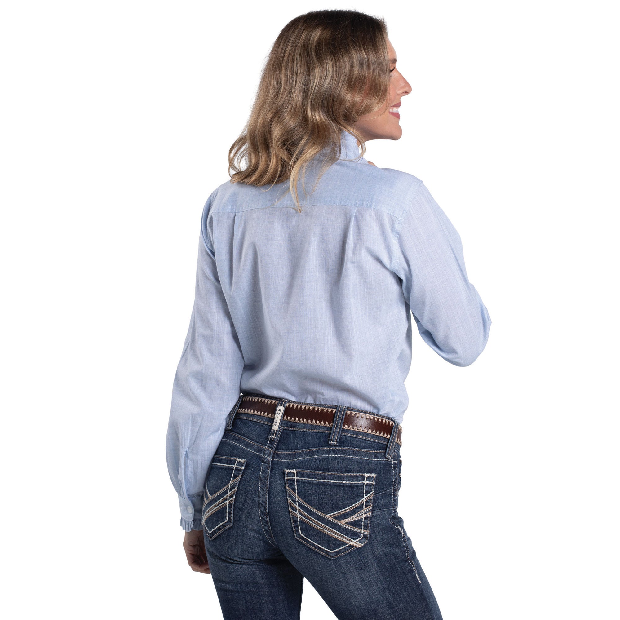 Just Country Womens Abbey Frills Full Button L/S Print Shirt (WWLS2629) Powder Blue