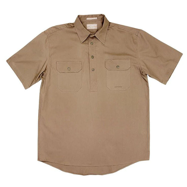 Just Country Mens Adam SS Half Button Work Shirt (10104) Brown Flat Lay