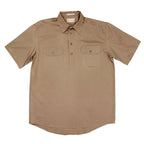 Just Country Mens Adam SS Half Button Work Shirt (10104) Brown Flat Lay