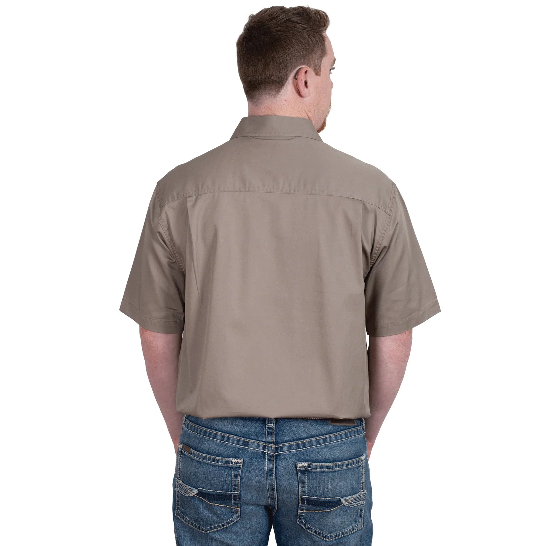 Just Country Mens Adam SS Half Button Work Shirt (10104) Brown Back