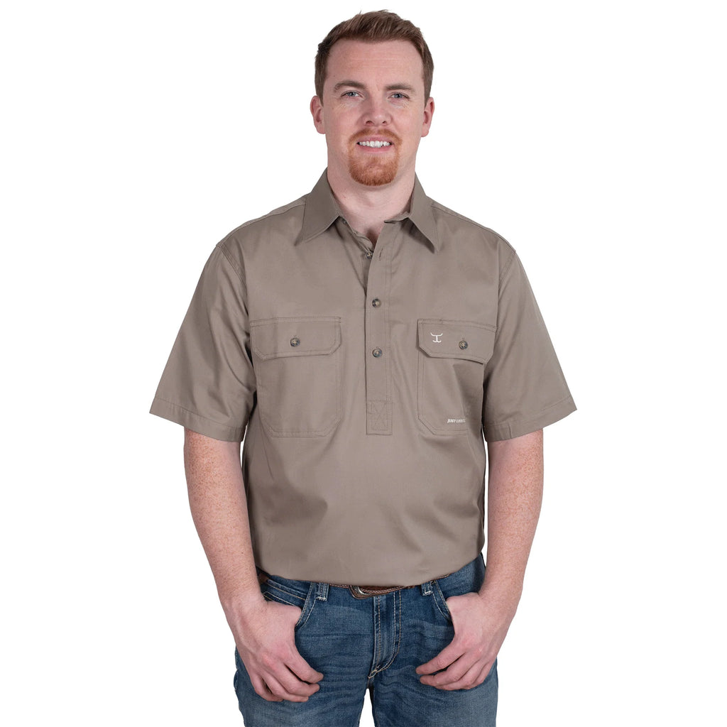 Just Country Mens Adam SS Half Button Work Shirt (10104) Brown Front