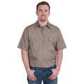 Just Country Mens Adam SS Half Button Work Shirt (10104) Brown Front