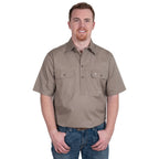 Just Country Mens Adam SS Half Button Work Shirt (10104) Brown Front