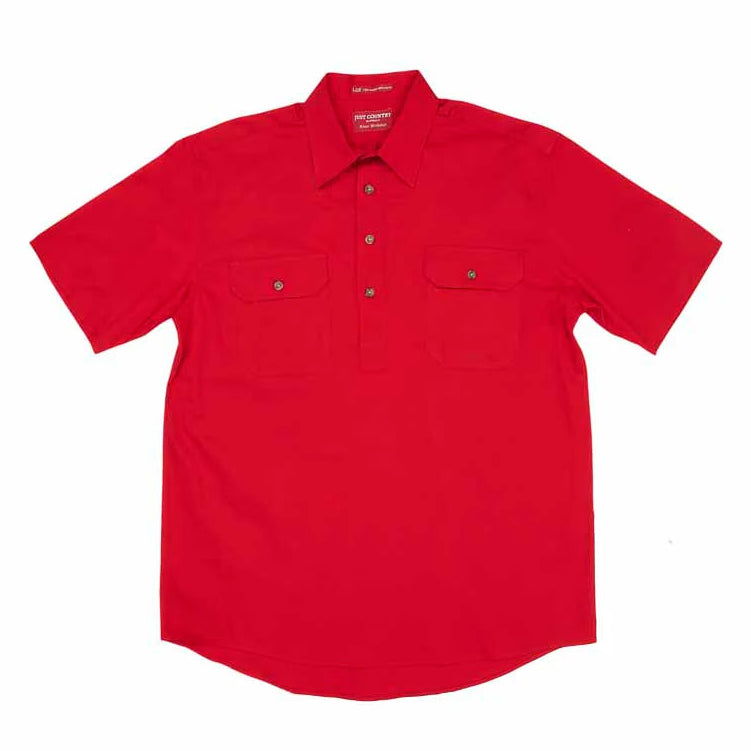 Just Country Mens Adam S/S Half Button Work Shirt (10104) Chilli Flat Lay