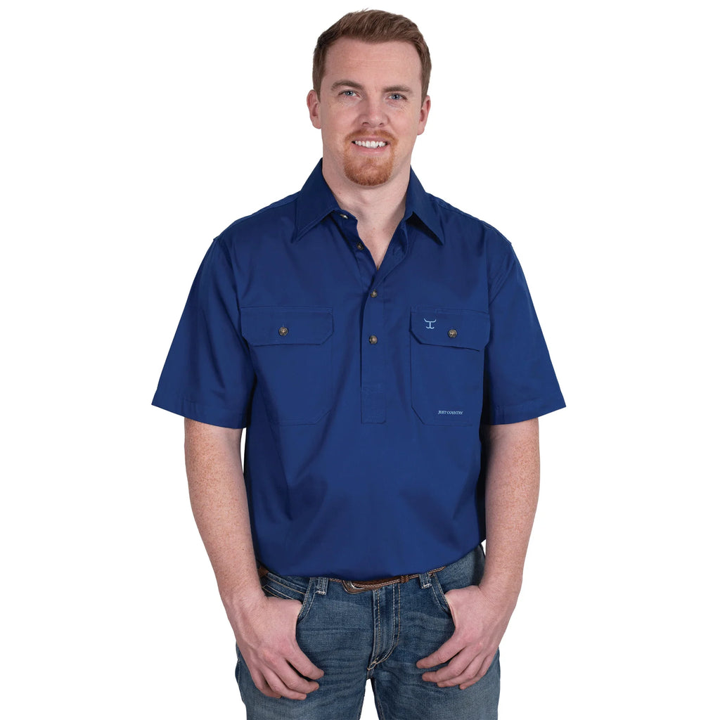 Just Country Mens Adam SS Half Button Work Shirt (10104) Cobalt 
