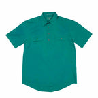 Just Country Mens Adam S/S Half Button Work Shirt (10104) Dark Green Flat Lay