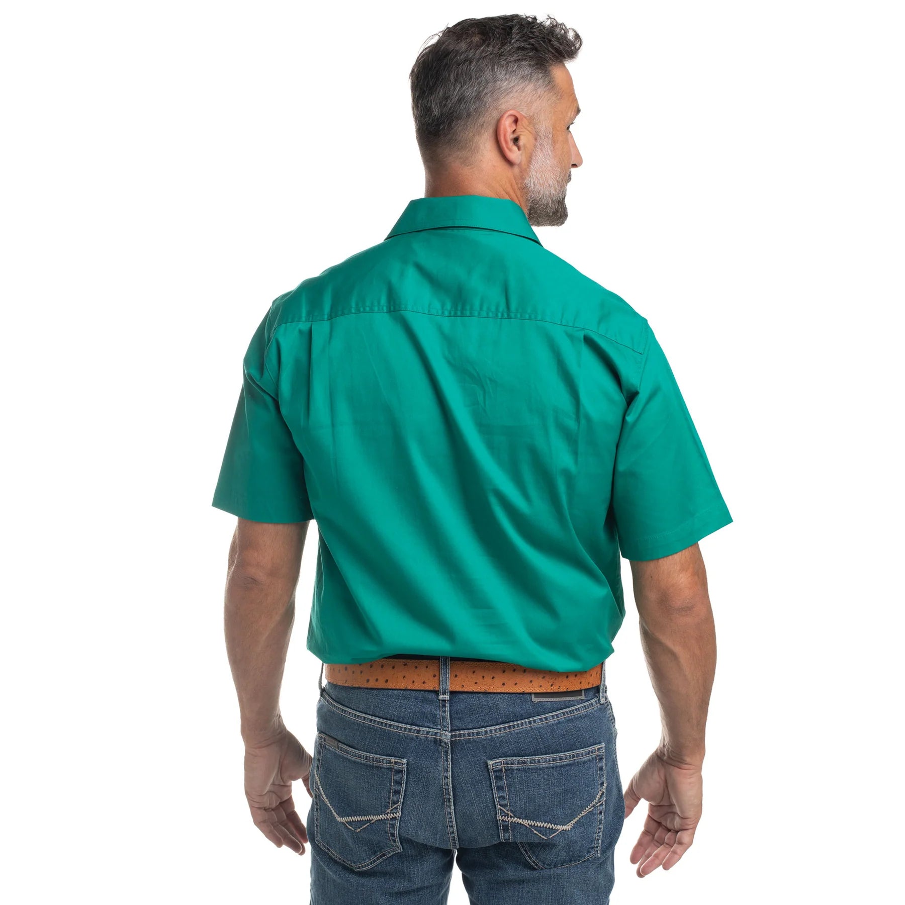 Just Country Mens Adam S/S Half Button Work Shirt (10104) Dark Green Back