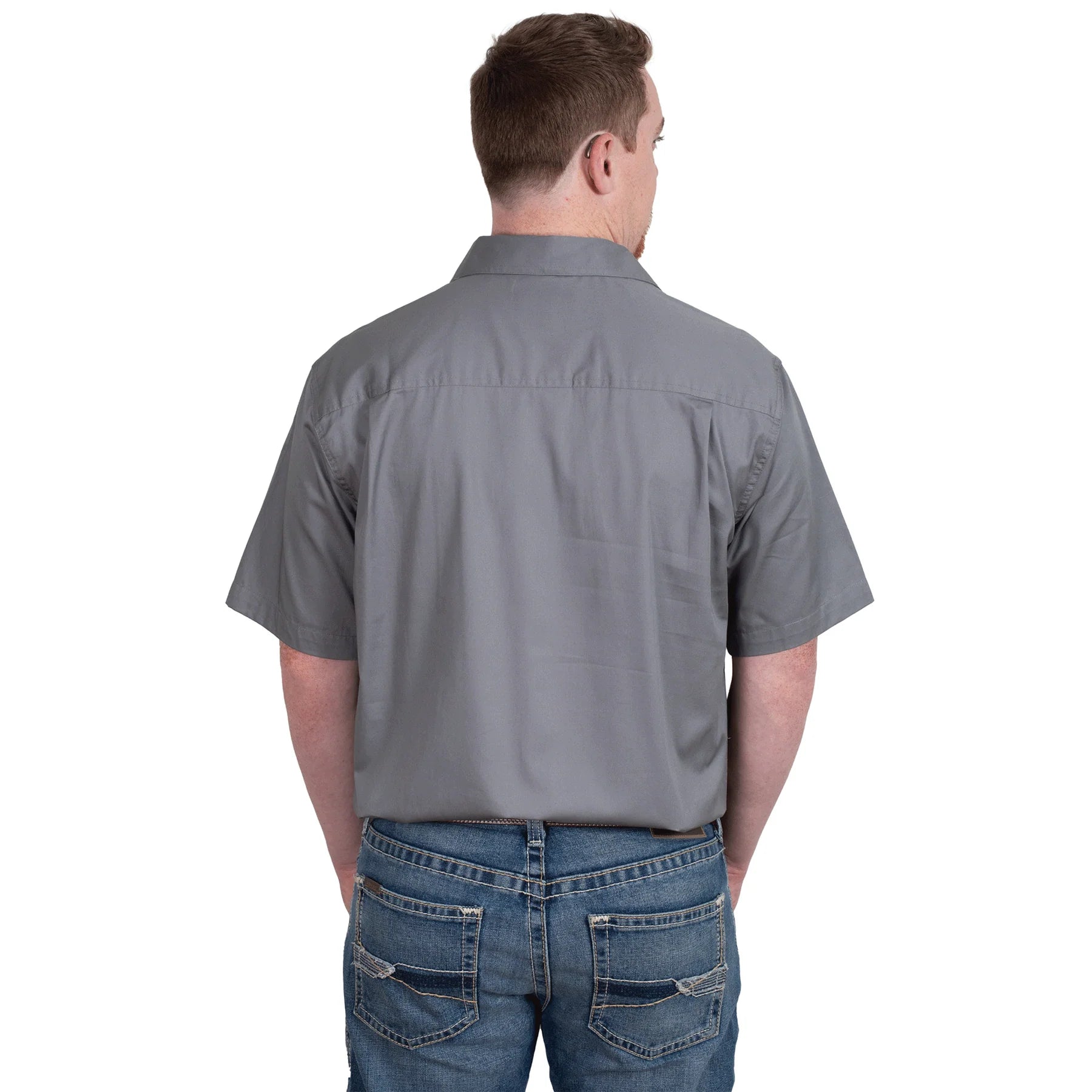 Just Country Mens Adam SS Half Button Work Shirt (10104) Steel Grey Back