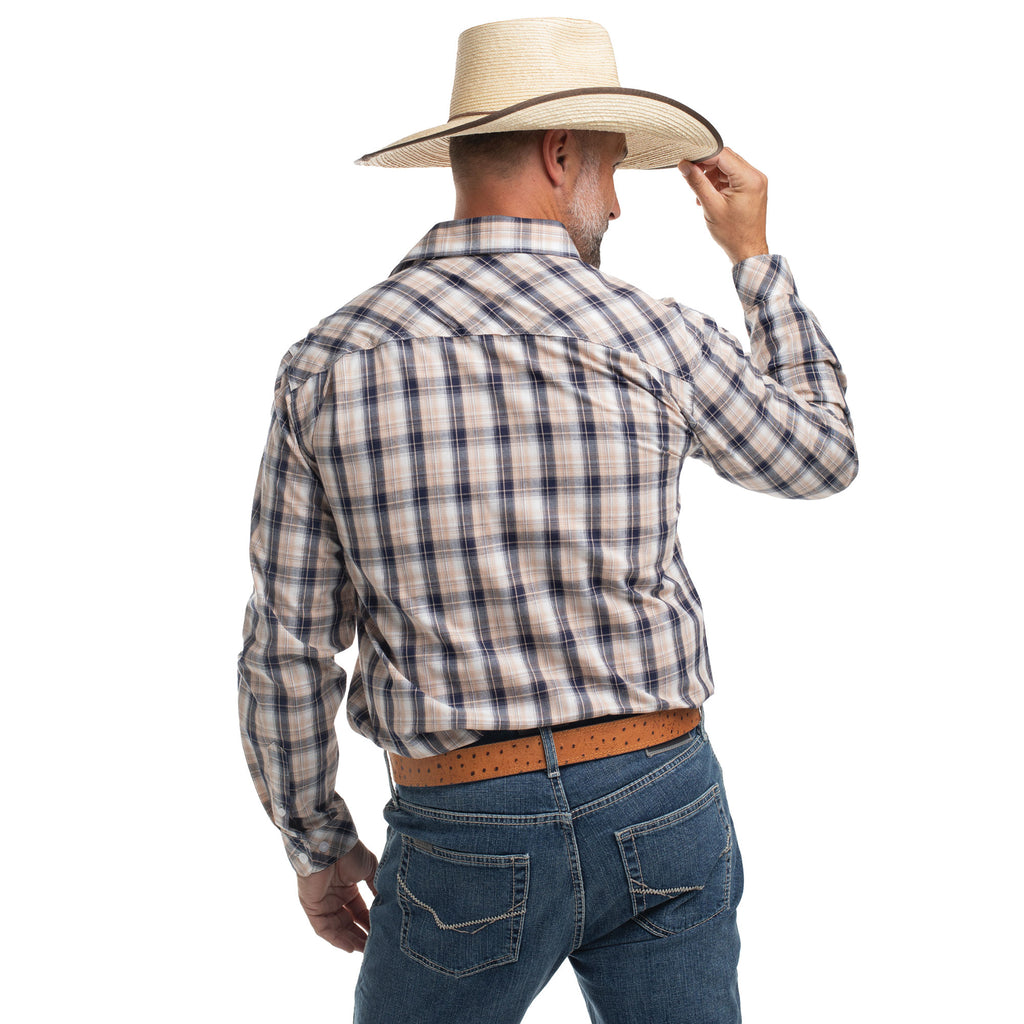 Just Country Mens Austin Full Button L/S Print Shirt (MWLS2657) Tan/Navy/White Plaid