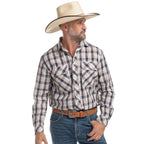 Just Country Mens Austin Full Button L/S Print Shirt (MWLS2657) Tan/Navy/White Plaid