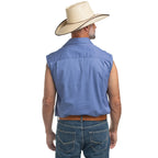 Just Country Mens Jack Sleeveless Half Button Work Shirt (10103) Blue Back with Hat