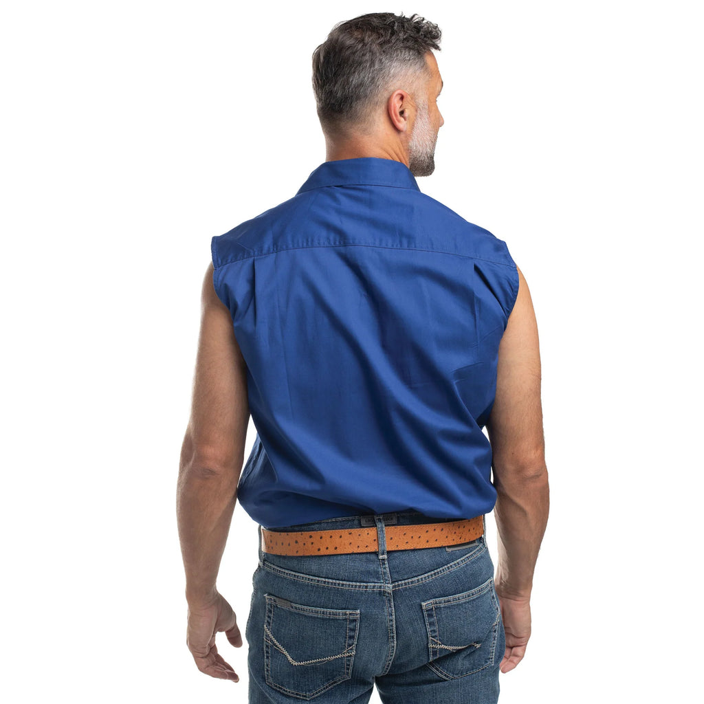 Just Country Mens Jack Sleeveless Half Button Work Shirt (10103) Cobalt Back