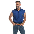 Just Country Mens Jack Sleeveless Half Button Work Shirt (10103) Cobalt Front